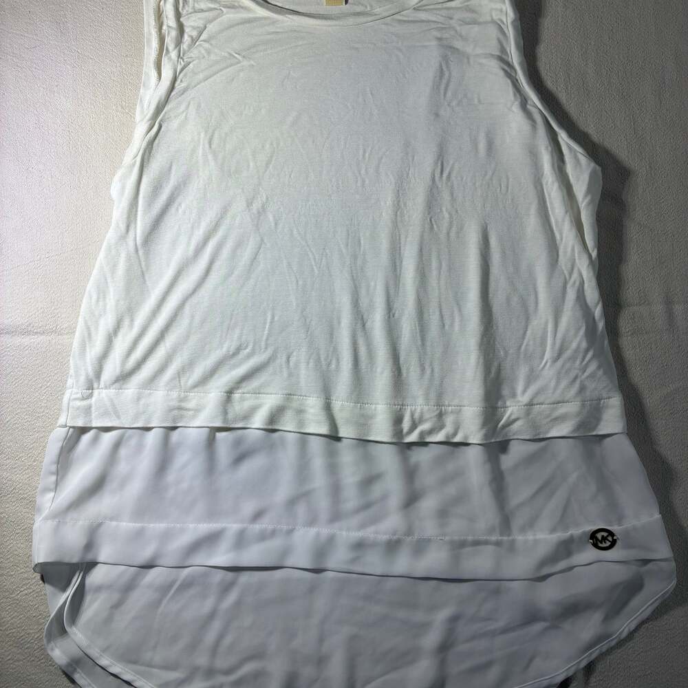 MICHAEL Michael Kors White Sleeveless Layered Chiffon Hem Tank Top